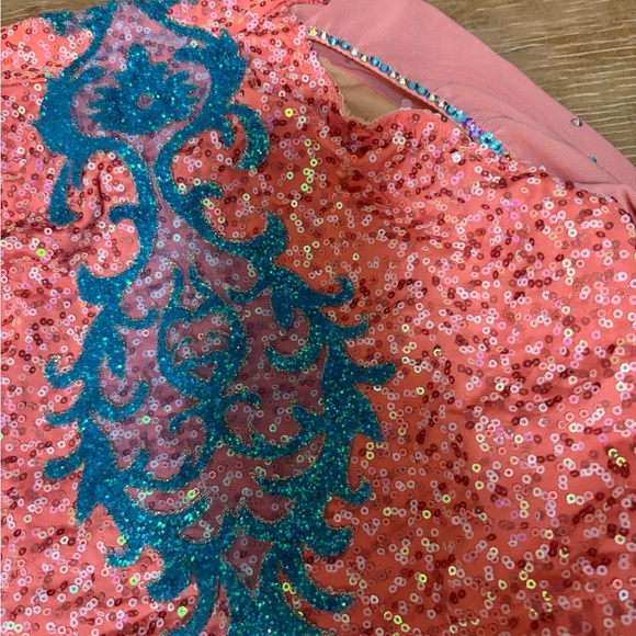 Pink and Blue Sequin Crop Top and Skirt Dance Costume - Picture 2 of 4